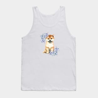 Cute Shiba Inu Dog with Flowers Watercolor Art Tank Top